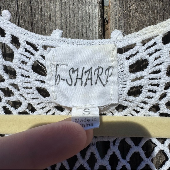 B-Sharp White Crochet Boho Festival Dress • Size Small - Picture 3 of 6